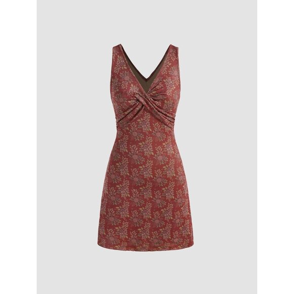 Women Summer Floral Dress V Neck Sleeveless Mini Casual Dress for Warm Weather - Picture 2 of 7